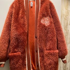 Off-white varsity jacket sweater new tags faux fur